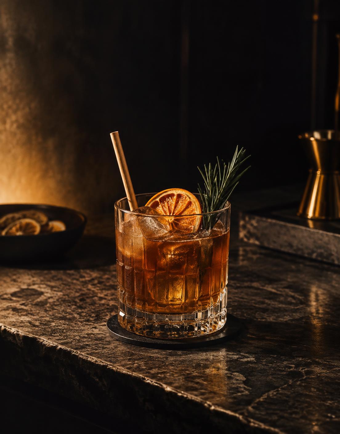 Cocktail served with a tea-fibre straw